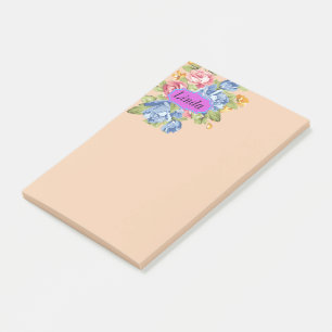 Blomsteruppsättning med namnskylt post-it block