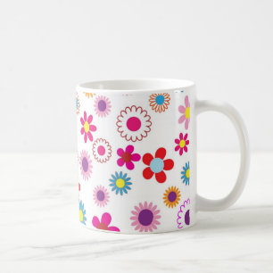 Blomsterutskrift - Gult av Rosa Magenta - vit plat Kaffemugg