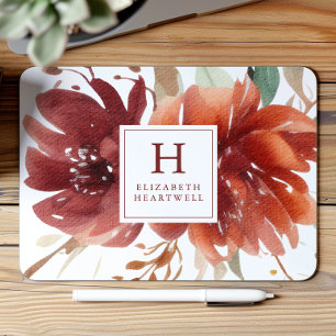 Blomstervattenfärg Burgunder Bränd Orange Monogram Musmatta