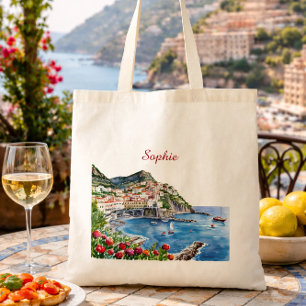 Blomstervattenfärg Italiensk Amalfi-kust Namn Tygkasse