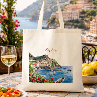 Blomstervattenfärg Italiensk Amalfi-kust Namn Tygkasse