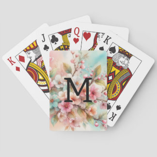 Blomstervattenfärgmonogram rosa körsbärsblommor casinokort