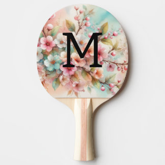 Blomstervattenfärgmonogram rosa körsbärsblommor pingisracket