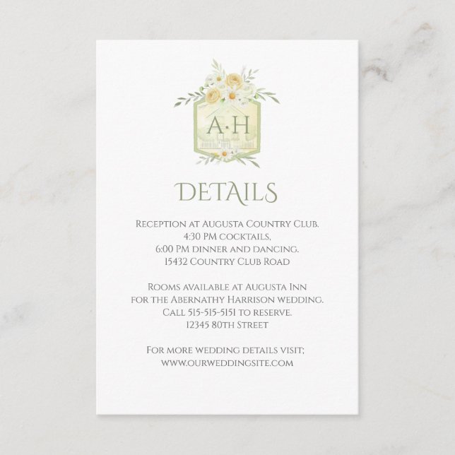 Blomstervattenfärgmonogramkrönedetaljer Tilläggskort (Framsida)