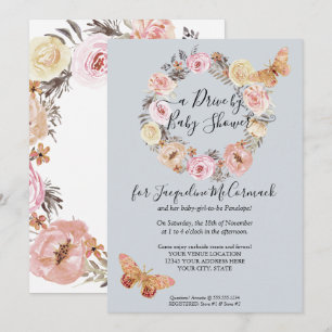 Blomsterversammad dammig blå krans fjäril Drive By Inbjudningar