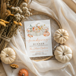Blomstervit Pumpa Friendsgiving-inbjudan Inbjudningar