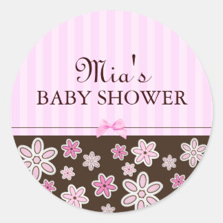 Blomsticker Rosa & Brun Runt Klistermärke