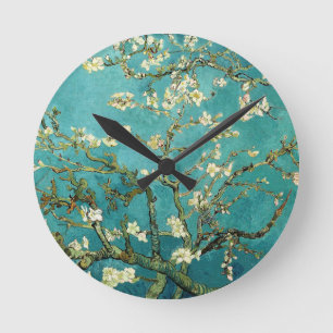 Blomstra blommigten Van Gogh för mandelträdvinta Rund Klocka