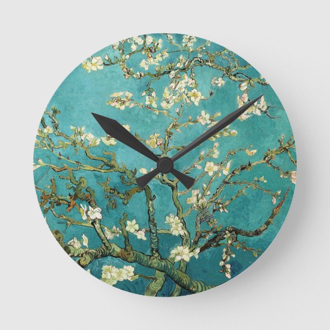 Blomstra blommigten Van Gogh för mandelträdvintage Rund Klocka (Framsida)
