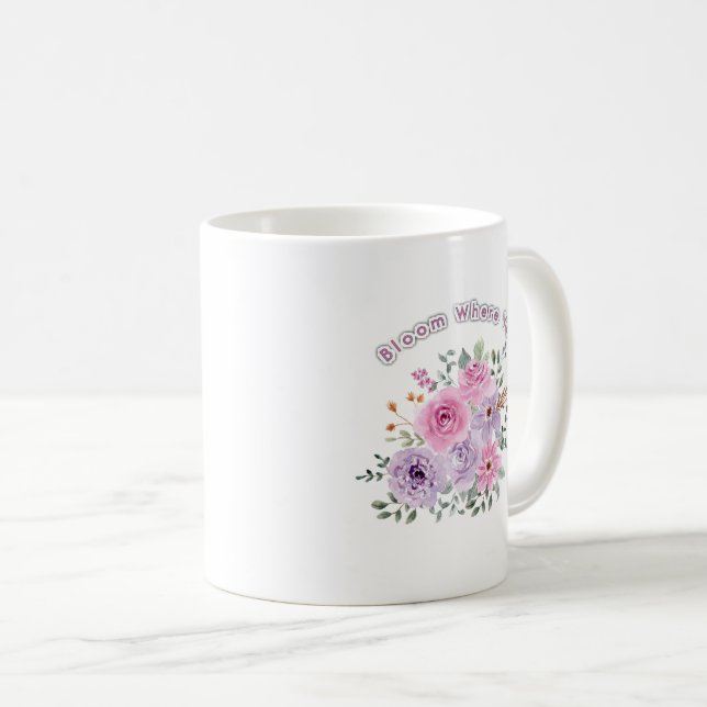 Blomstra Där Du Är Planterad Blommotiv Motivations Kaffemugg (Framsida höger)