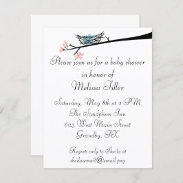 Blomstra gren och bygga bo baby showerinbjudan inbjudningar