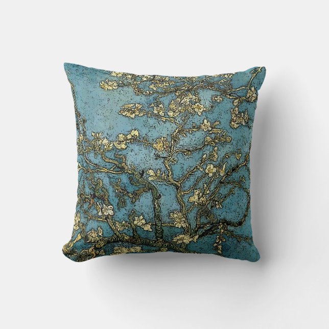 Blomstra Grunge för mandelträd (Van Gogh) Kudde (Framsida)