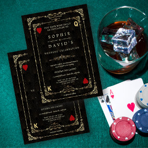 Blomstra Guld Art Deco Casino Vegas Poker Bröllop Inbjudningar
