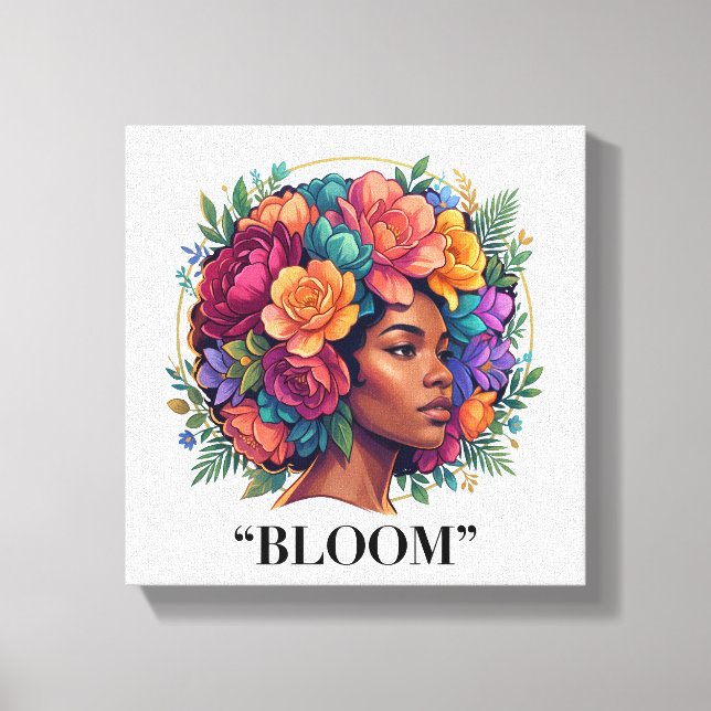 Blomstra Inspirerande Svart Kvinna Blommig Afro Canvastryck (Framsida)