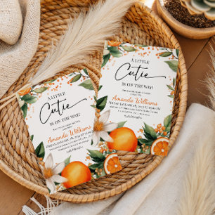 Blomstra lilla söta apelsin citrus baby shower inbjudningar