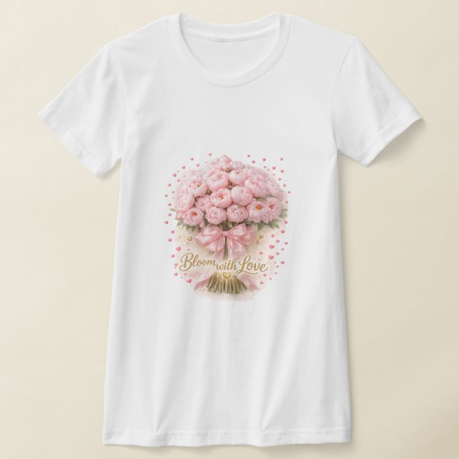 Blomstra Med Kärlek, Rosa Peony Blommor Romantisk  T Shirt (Laydown)
