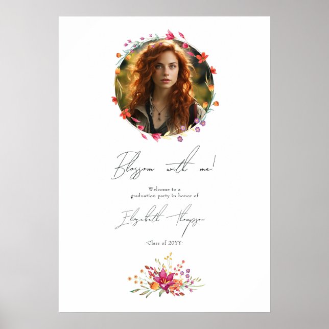 Blomstra med mig Blommig examensfest Välkommen Poster (Framsidan)