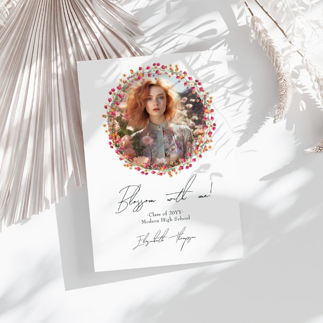Blomstra med mig Vildblomma Examen Foto Meddelande (Blossom with Me Wildflower Graduation Photo Announcement)