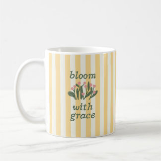 Blomstra Med Nåde Gul Randig Tro Citat Söt Kaffemugg