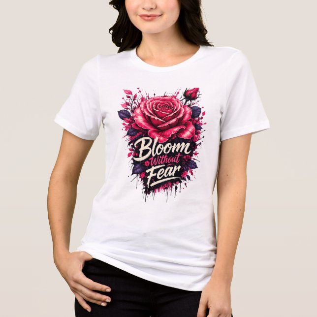 Blomstra Utan Rädsla Rosa Ros Blommig T-Shirt (Framsida)