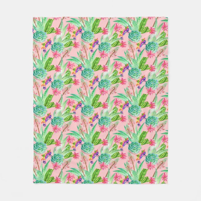 Blomstra vattenfärgsuckulentmönster fleecefilt (Framsidan)
