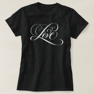 Blomstrade Kärlek Skript Kalligrafi Svart Alla hjä T Shirt