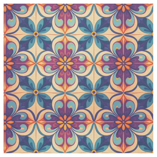 Blomstrade talavera-stil kakelinspiration  tyg (Närbild)