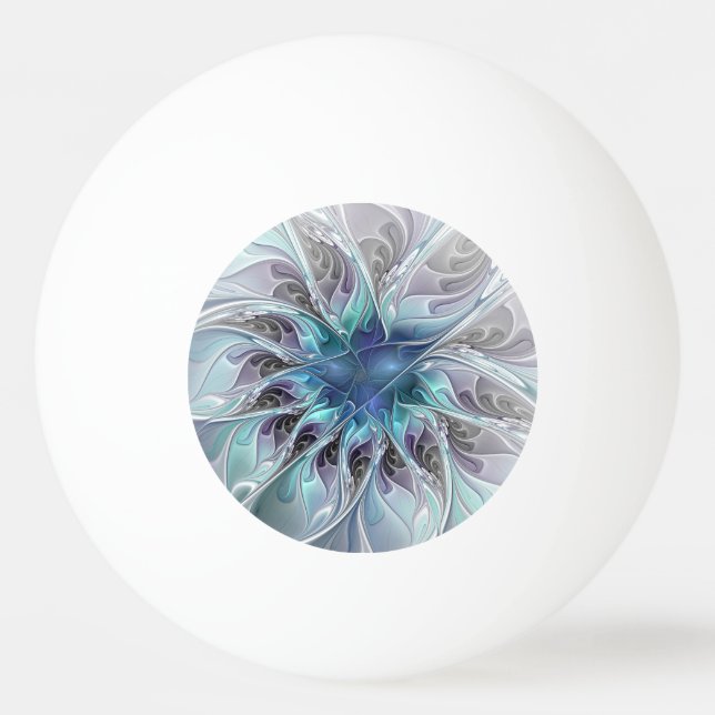 Blomstrande Abstrakt Modern Fraktal Blomma Med Blå Pingisboll (Framsidan)