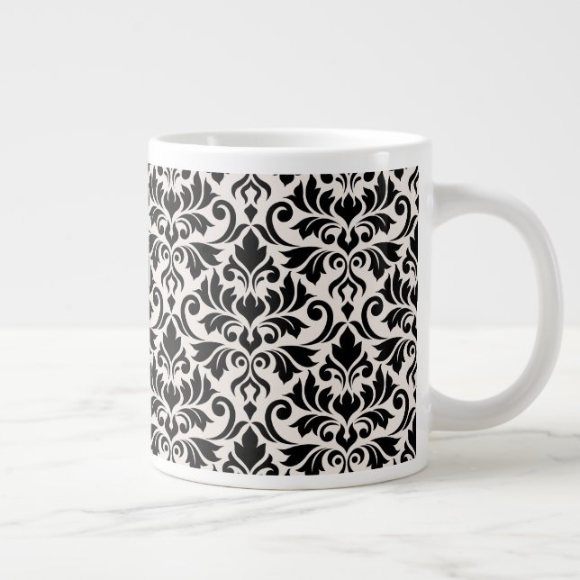 Blomstrande Damaskmönster Svart på Crème Jumbo Mugg (Höger)