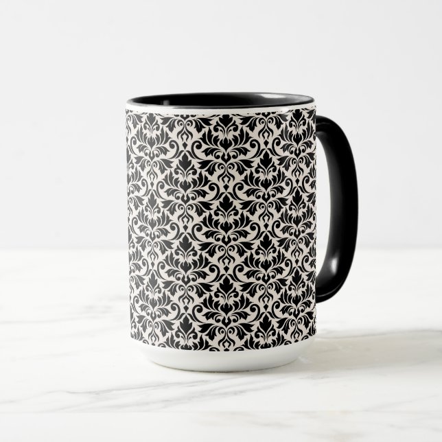 Blomstrande Damaskmönster Svart på Crème Mugg (Framsida höger)