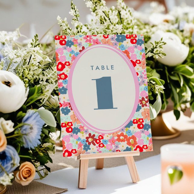 Blomstrande Glädje Djärgt Ljus Blommig Bordskortnu (Blooming Joy Bold Bright Floral Table Number Card)