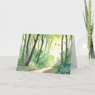 Blomstrande Grön Skog Natur Akvarell Kort