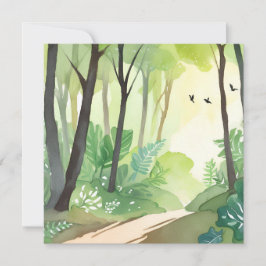 Blomstrande Grön Skog | Natur Akvarell Kort