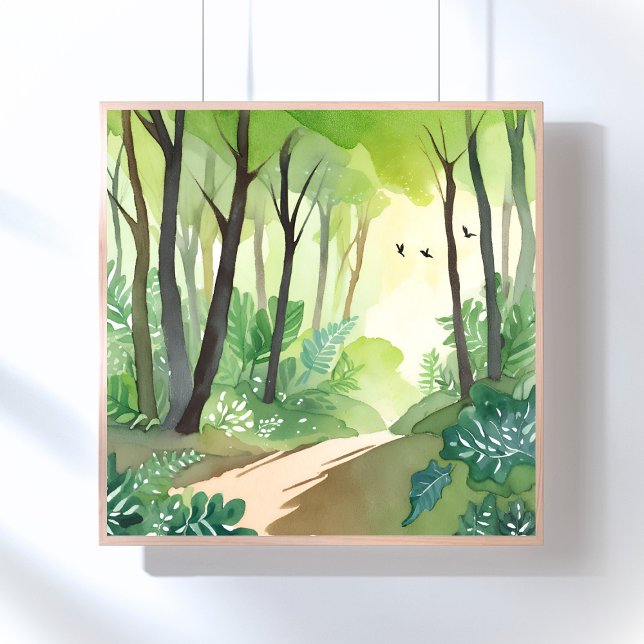 Blomstrande Grön Skog | Natur Akvarell Poster (Skapare uppladdad)