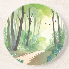 Blomstrande Grön Skog | Natur Akvarell Underlägg