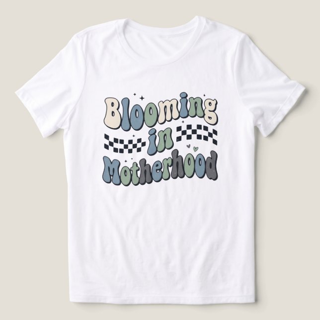 Blomstrande Moderskap Groovy Rutig Mamma Present T Shirt (Design Framsida)