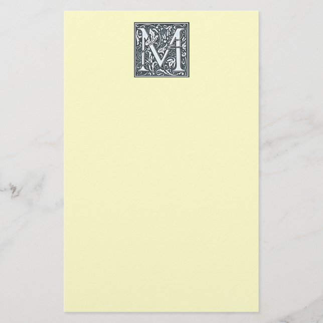 blomstrande silvermonogram - M Brevpapper (Framsida)