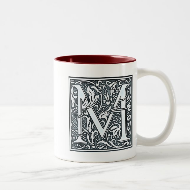 blomstrande silvermonogram - M Två-Tonad Mugg (Höger)