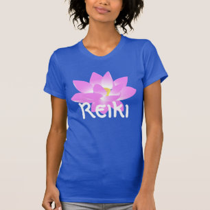 "Blomstrar Reiki" med en rosa lotusblomma Tee Shirt