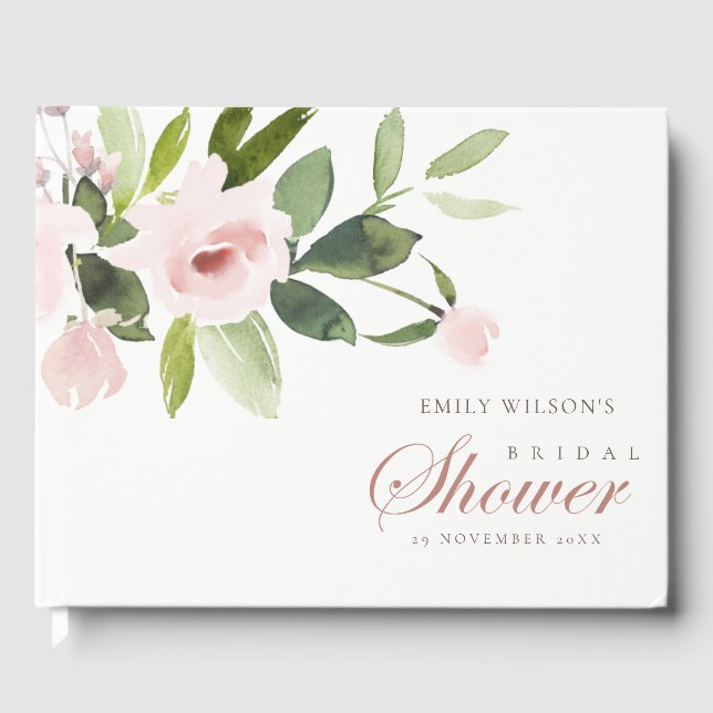 BLOMSTRET SUBTILT Mjuk ROSA ROS BRöllopsfest Gästböcker (Framsida)