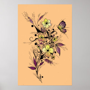 Blomtatuerering i gult och lila poster
