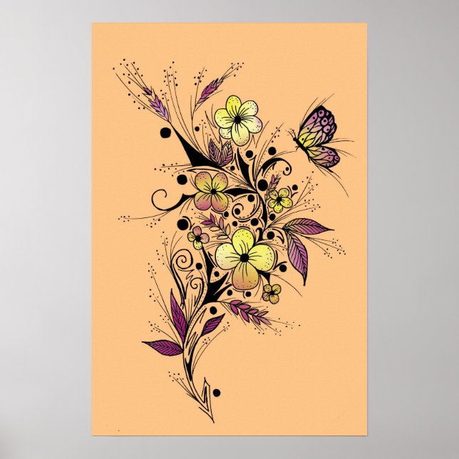 Blomtatuerering i gult och lila poster (Framsidan)