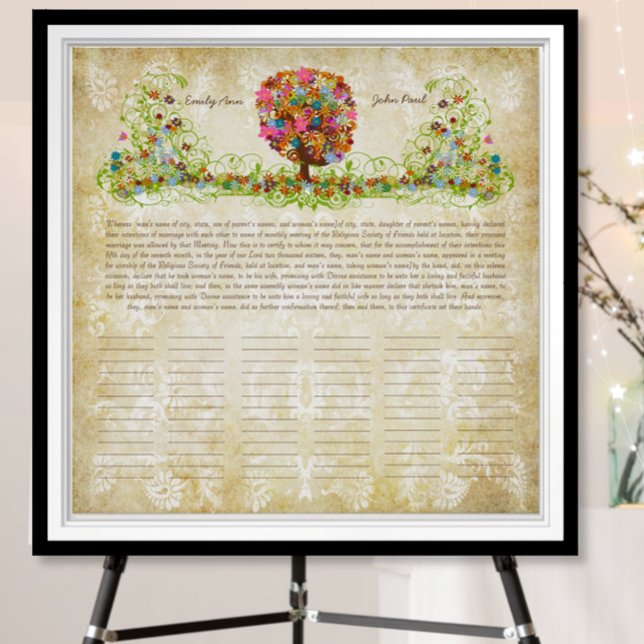 Blomträdstryck  Kväkarbröllopscertifikat Poster (Skapare uppladdad)