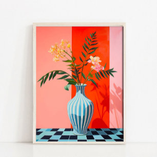 Blomvas konsttryck, abstrakt stilleben oljemålning poster