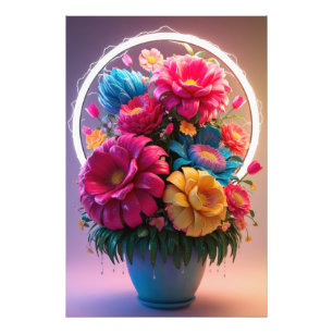 Blomvas med färgrika blommor  fototryck