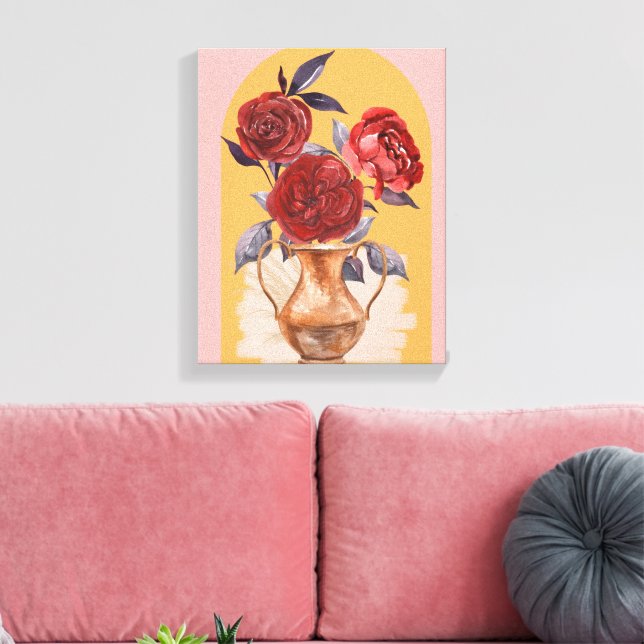 Blomvas - Röda Rosor - Lindad Canvas (Insitu (Vardagsrum))