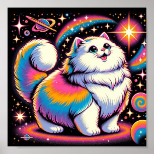 Blomvit katt i rymden poster