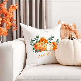 Blomvita och orange blommigt hemindecor kudde