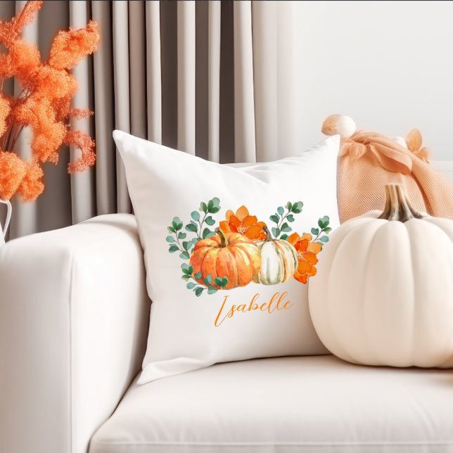 Blomvita och orange blommigt  hemindecor kudde (Skapare uppladdad)