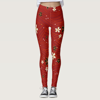 Blomvita och svarta blommor, röda baljväxter leggings